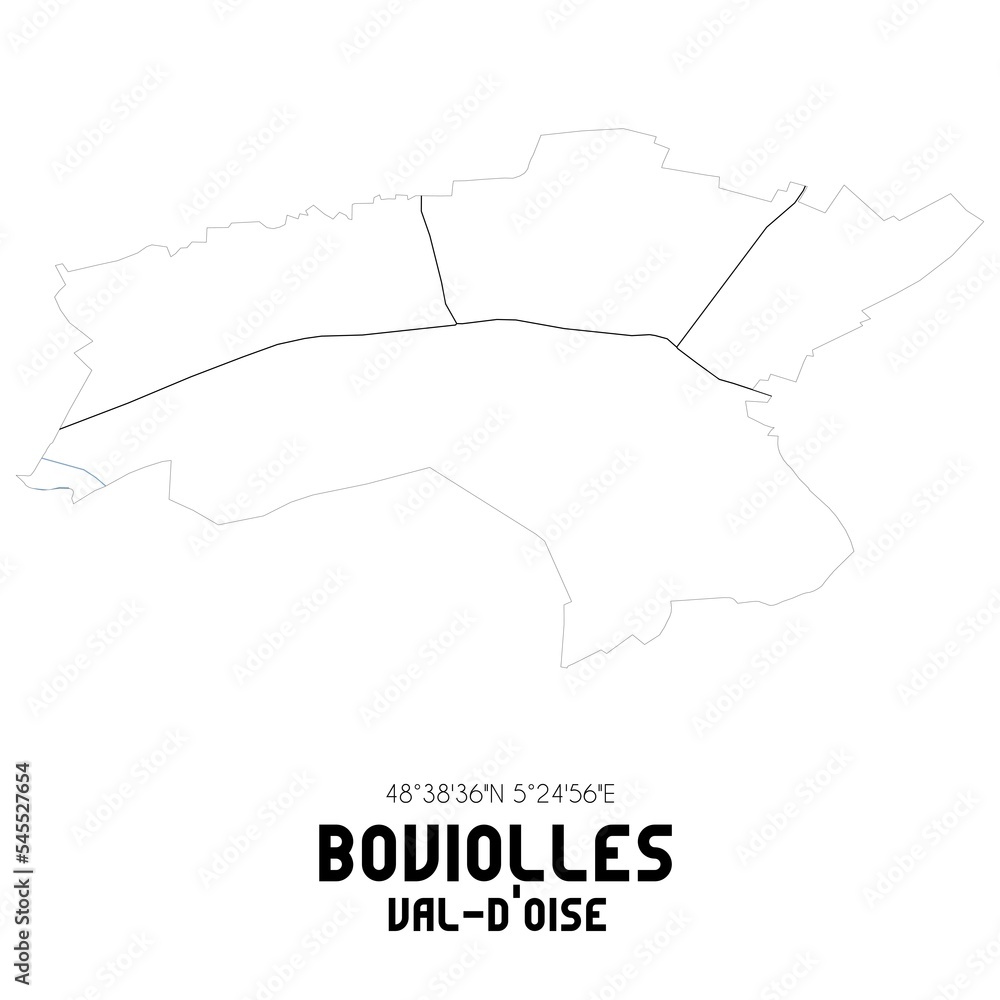 BOVIOLLES Val-d'Oise. Minimalistic street map with black and white lines. BOVIOLLES Val-d'Oise. Minimalistic street map with black and white lines.