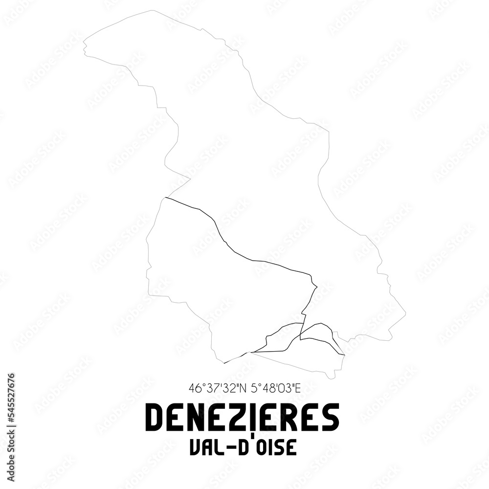 DENEZIERES Val-d'Oise. Minimalistic street map with black and white lines.