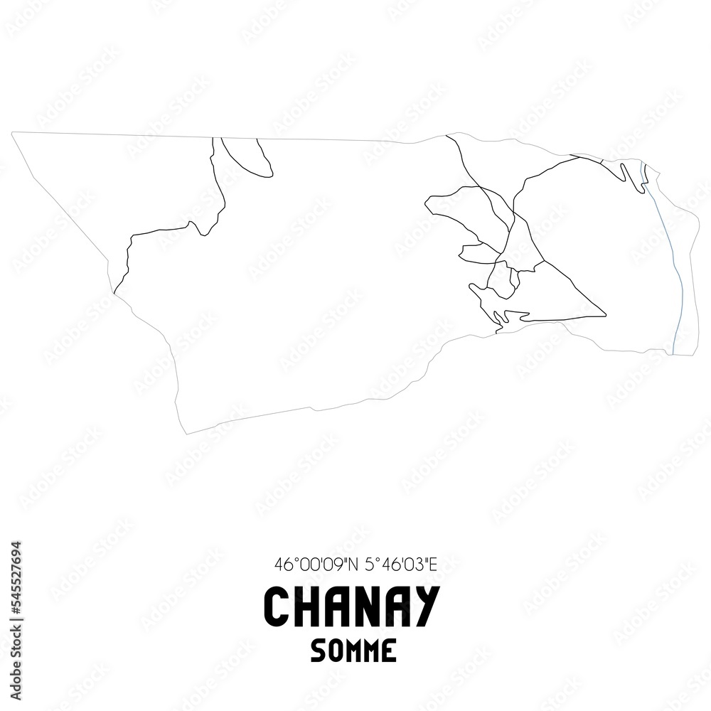 CHANAY Somme. Minimalistic street map with black and white lines. CHANAY Somme. Minimalistic street map with black and white lines.