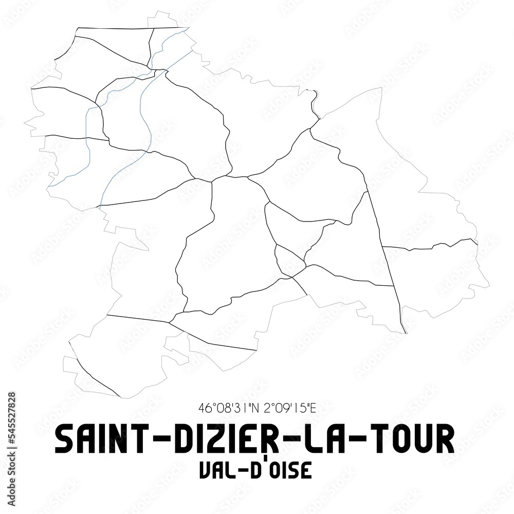SAINT-DIZIER-LA-TOUR Val-d'Oise. Minimalistic street map with black and white lines. SAINT-DIZIER-LA-TOUR Val-d'Oise. Minimalistic street map with black and white lines.