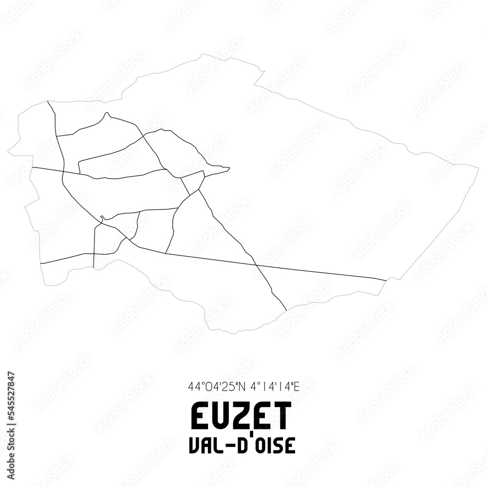 EUZET Val-d'Oise. Minimalistic street map with black and white lines.