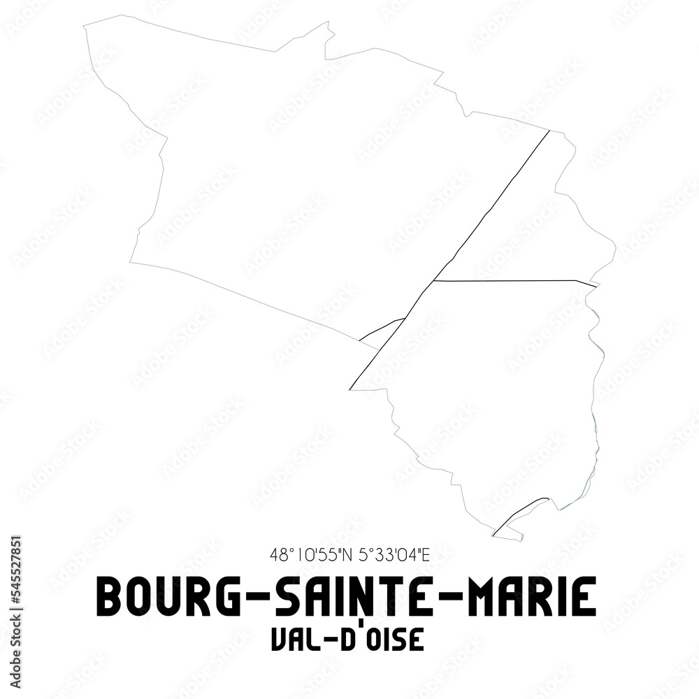 BOURG-SAINTE-MARIE Val-d'Oise. Minimalistic street map with black and white lines.
