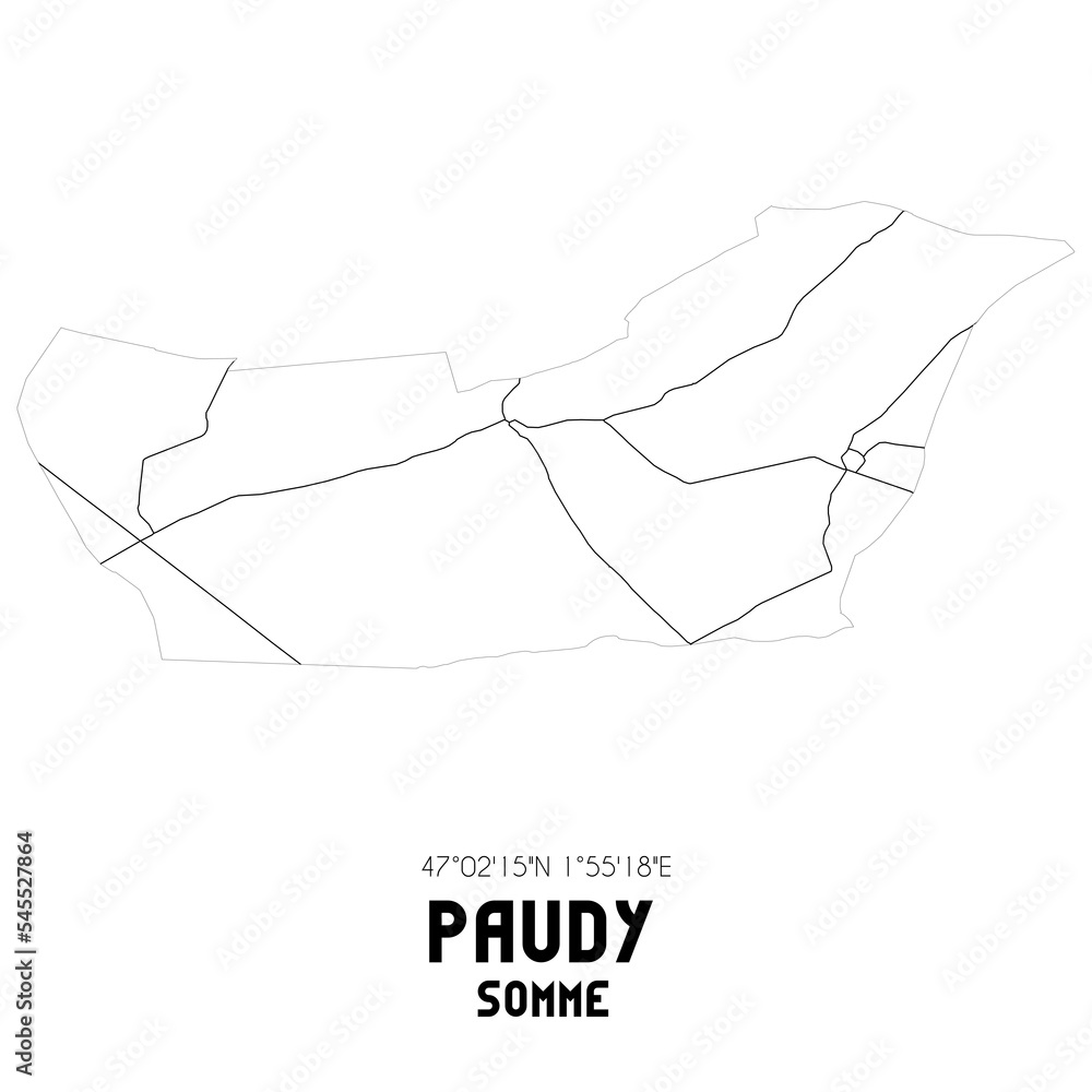 PAUDY Somme. Minimalistic street map with black and white lines. PAUDY Somme. Minimalistic street map with black and white lines.