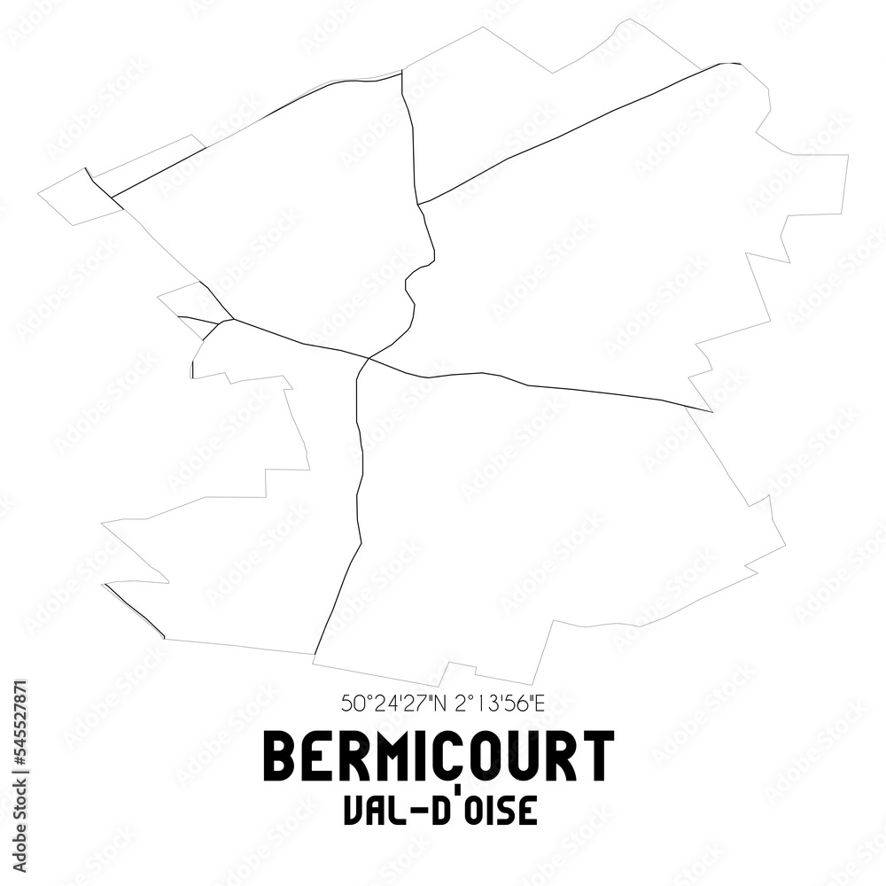 BERMICOURT Val-d'Oise. Minimalistic street map with black and white lines.
