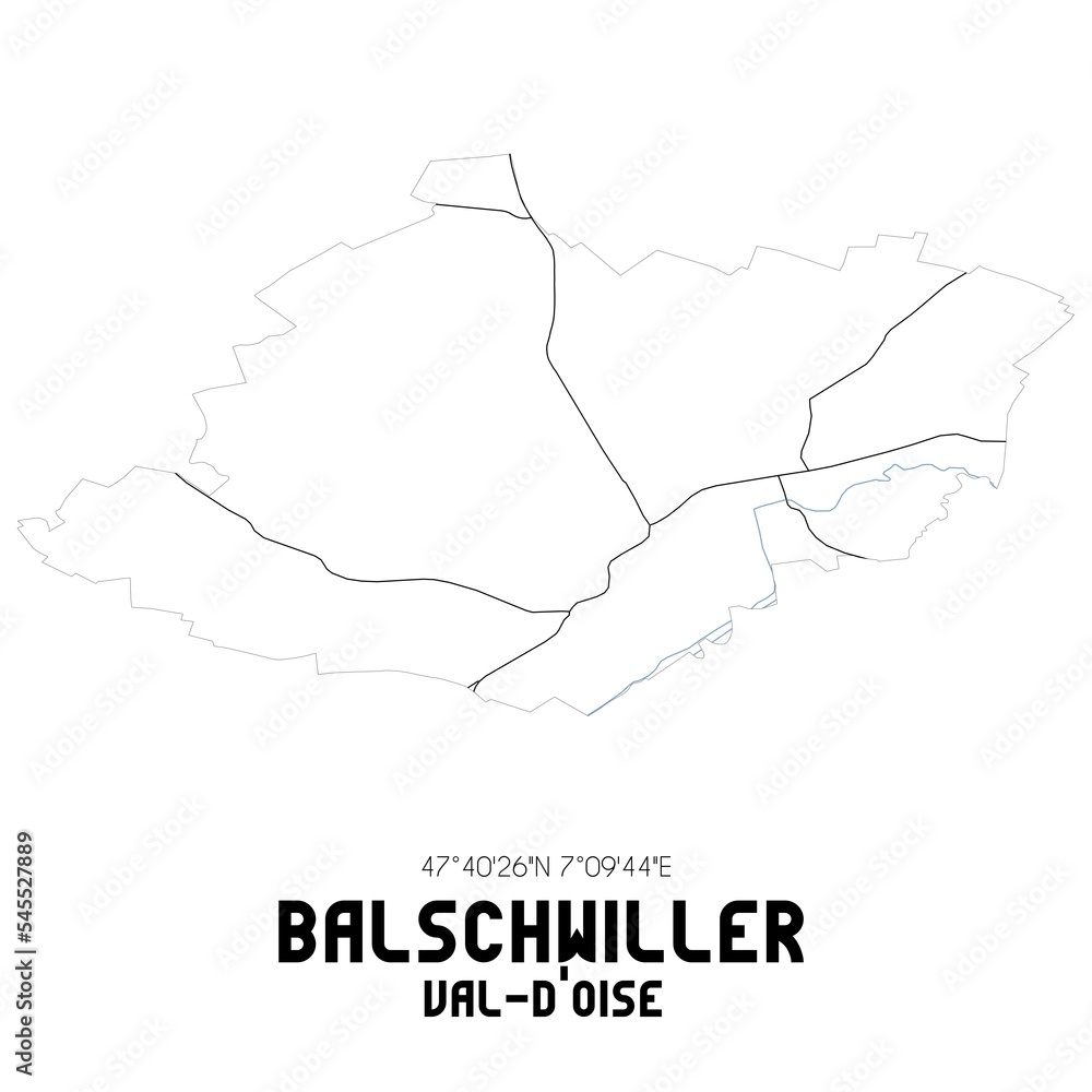 BALSCHWILLER Val-d'Oise. Minimalistic street map with black and white lines. BALSCHWILLER Val-d'Oise. Minimalistic street map with black and white lines.