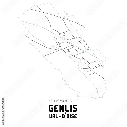 GENLIS Val-d'Oise. Minimalistic street map with black and white lines.