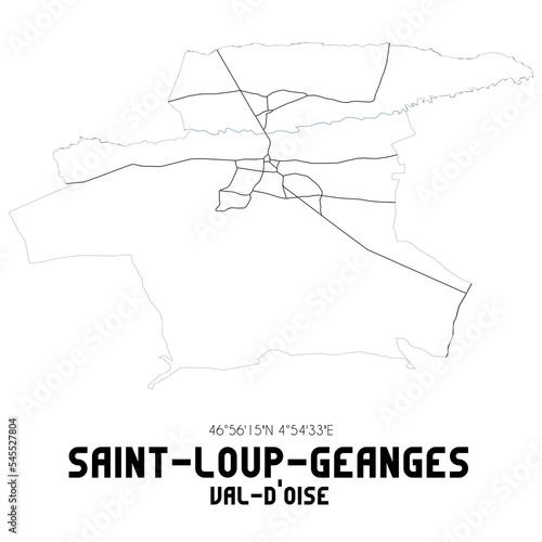 SAINT-LOUP-GEANGES Val-d'Oise. Minimalistic street map with black and white lines.