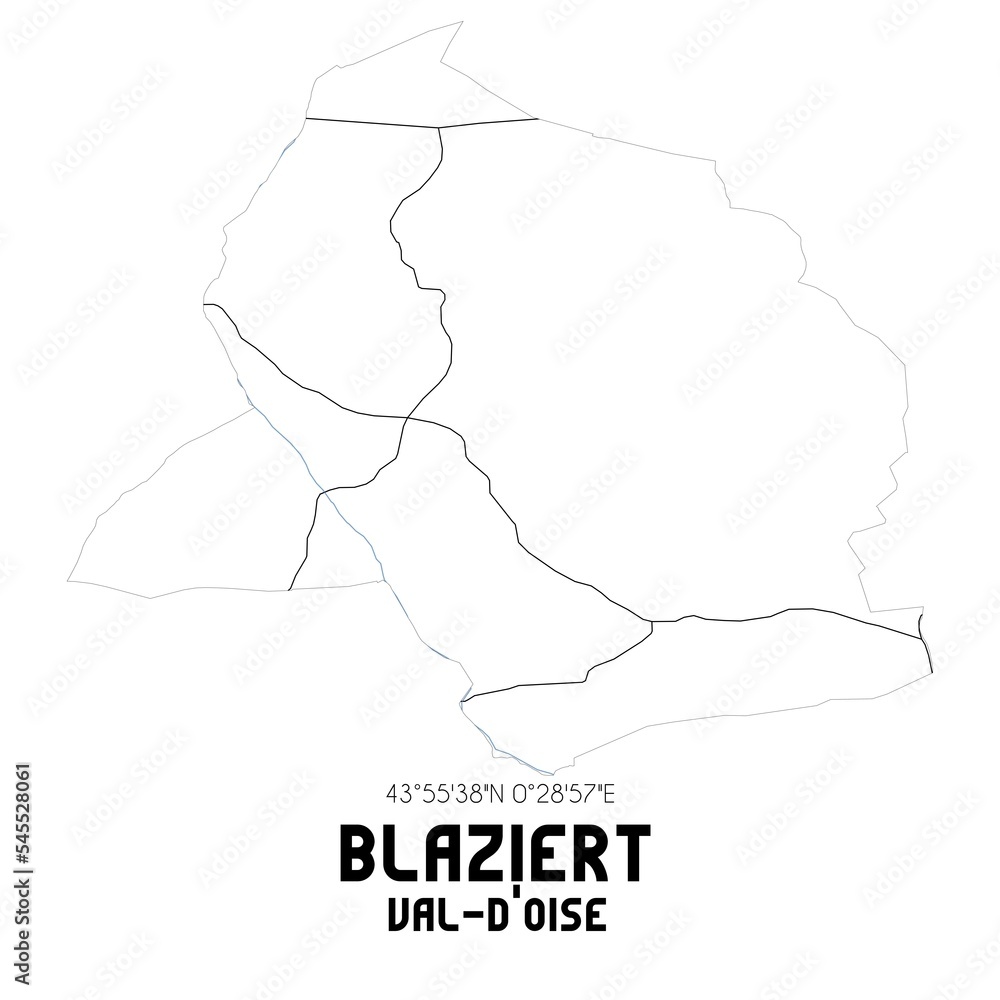 BLAZIERT Val-d'Oise. Minimalistic street map with black and white lines. BLAZIERT Val-d'Oise. Minimalistic street map with black and white lines.
