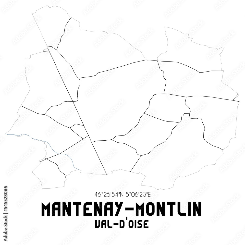 MANTENAY-MONTLIN Val-d'Oise. Minimalistic street map with black and white lines.