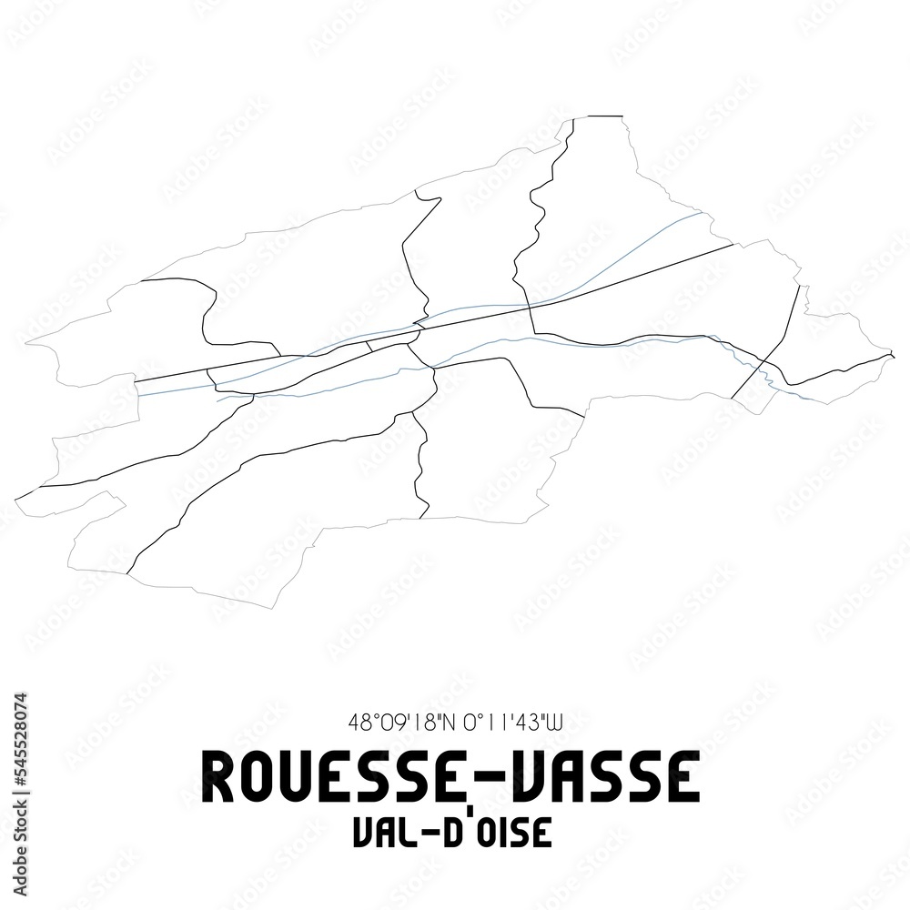 ROUESSE-VASSE Val-d'Oise. Minimalistic street map with black and white lines. ROUESSE-VASSE Val-d'Oise. Minimalistic street map with black and white lines.