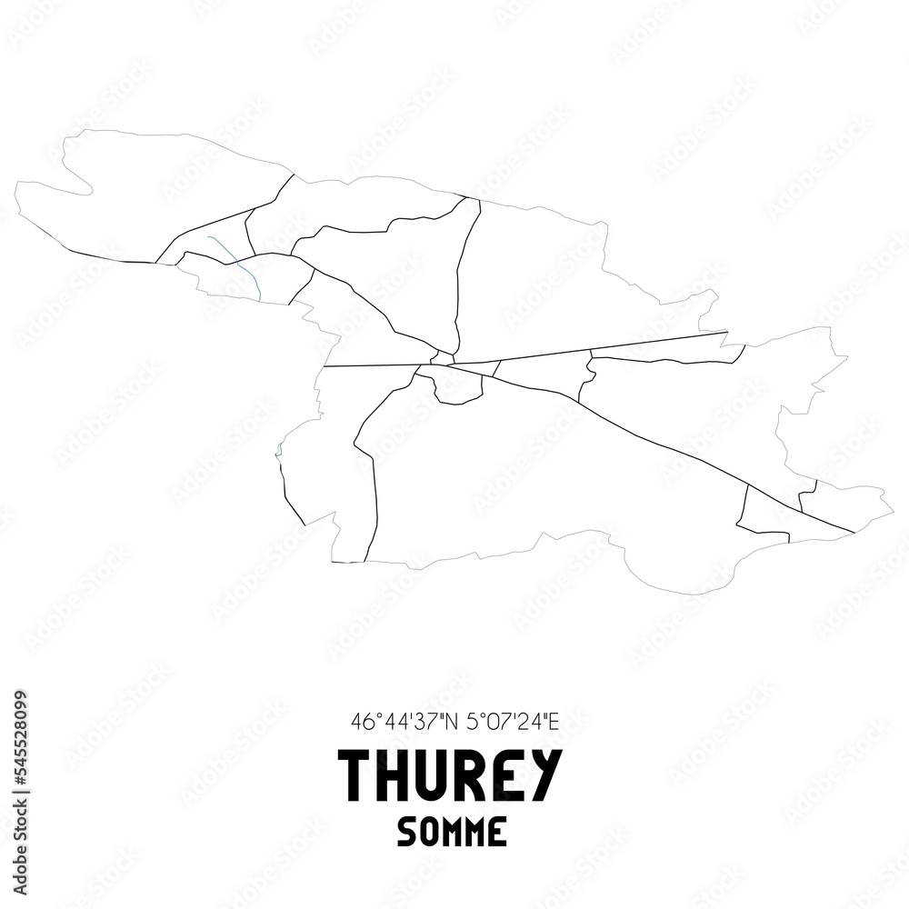 THUREY Somme. Minimalistic street map with black and white lines.