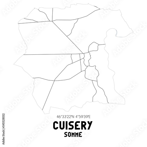 CUISERY Somme. Minimalistic street map with black and white lines. photo