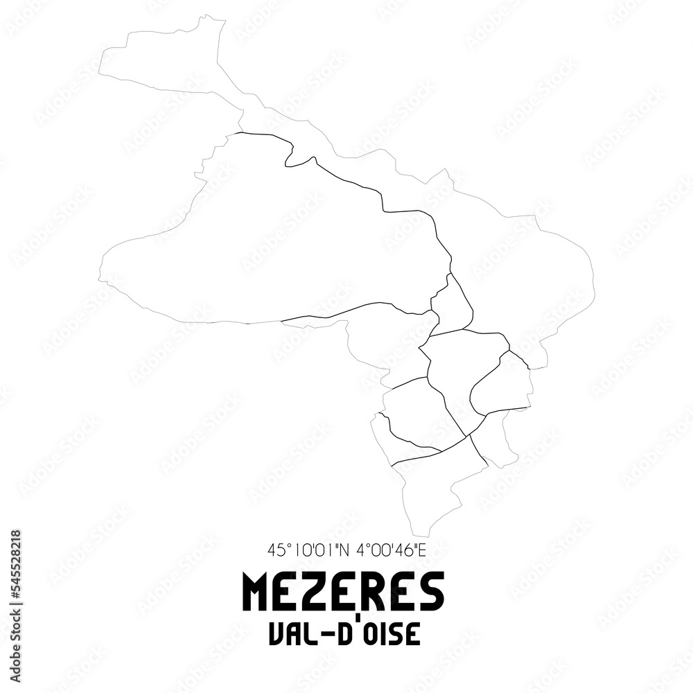 MEZERES Val-d'Oise. Minimalistic street map with black and white lines.
