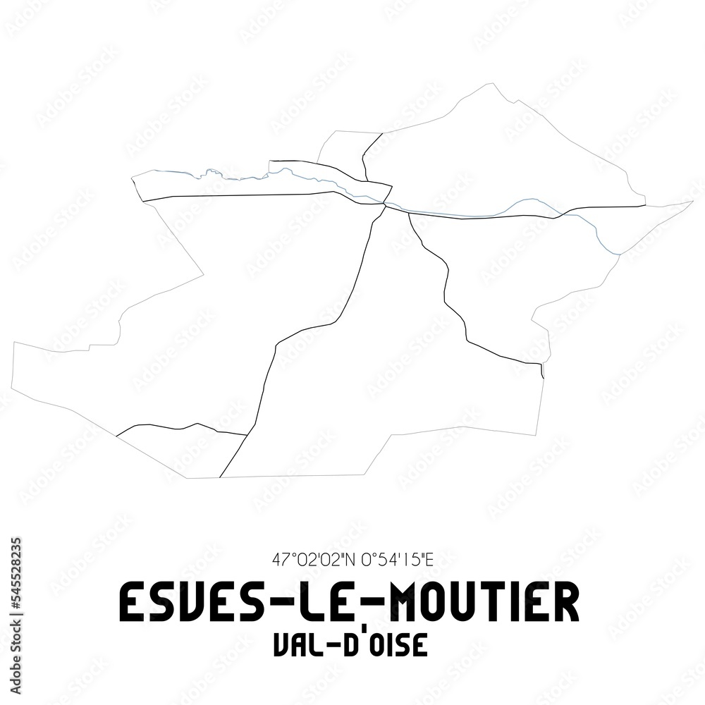 ESVES-LE-MOUTIER Val-d'Oise. Minimalistic street map with black and white lines.