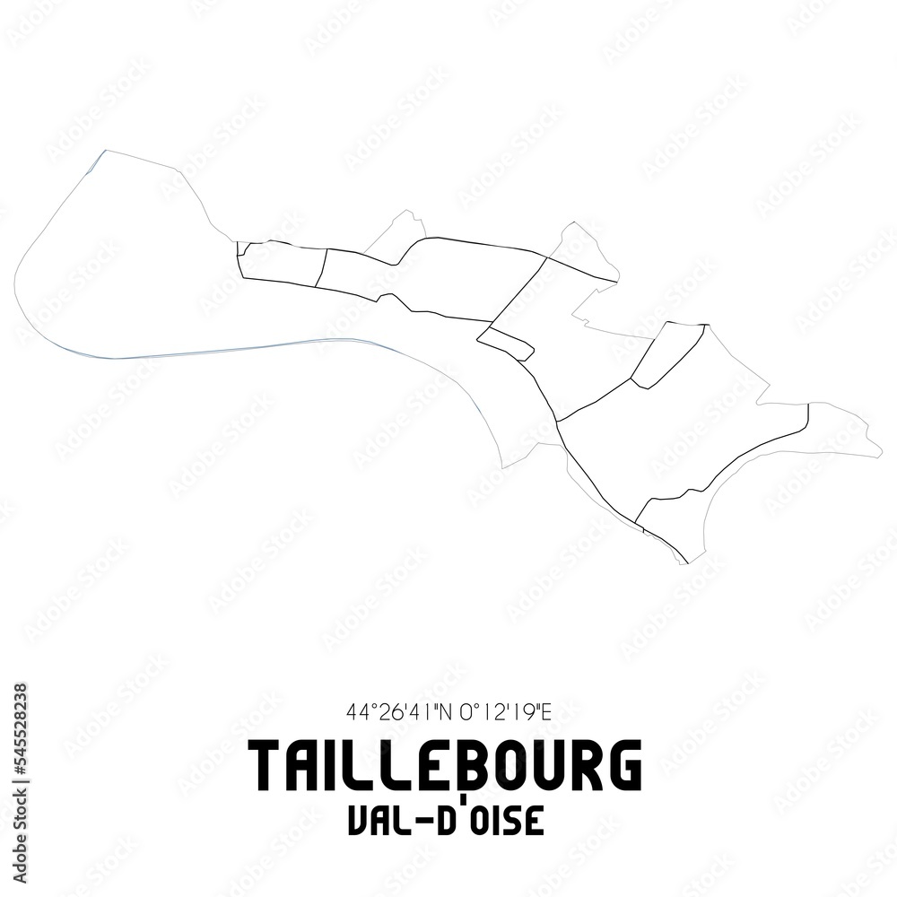 TAILLEBOURG Val-d'Oise. Minimalistic street map with black and white lines. TAILLEBOURG Val-d'Oise. Minimalistic street map with black and white lines.