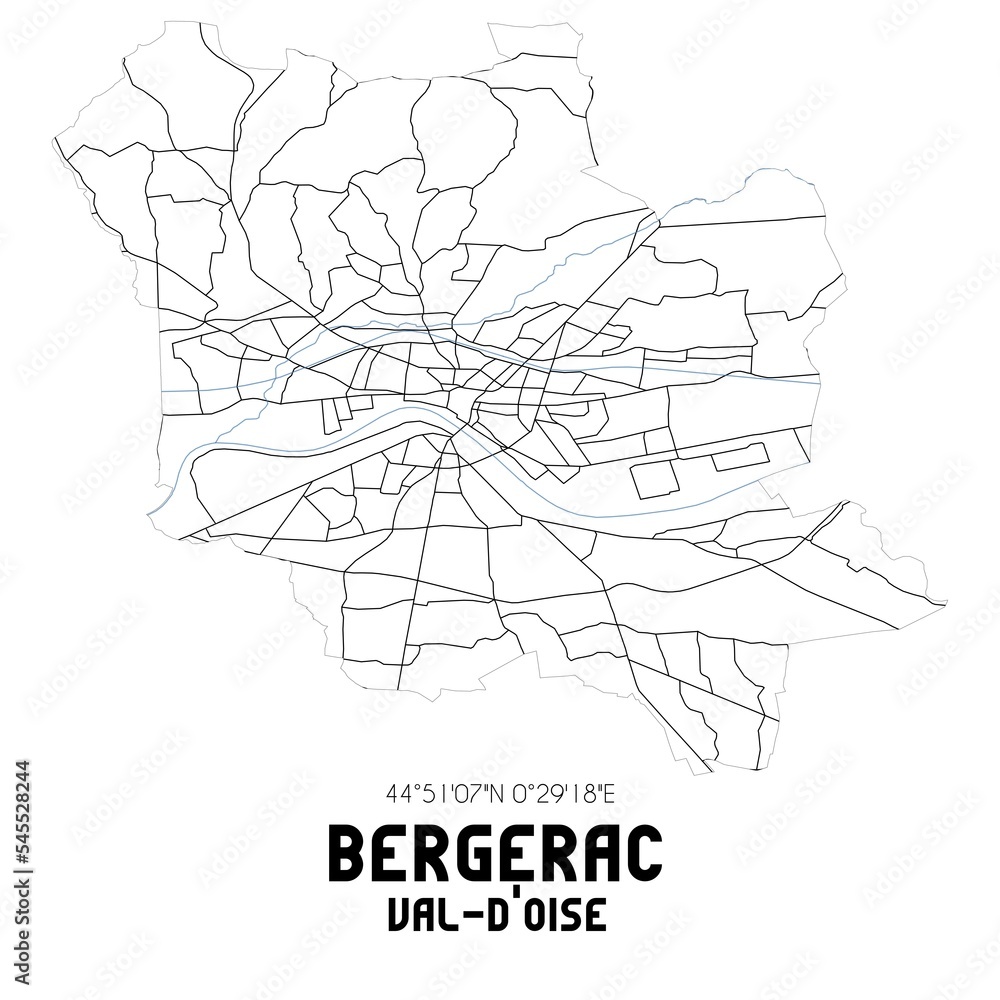 BERGERAC Val-d'Oise. Minimalistic street map with black and white lines.