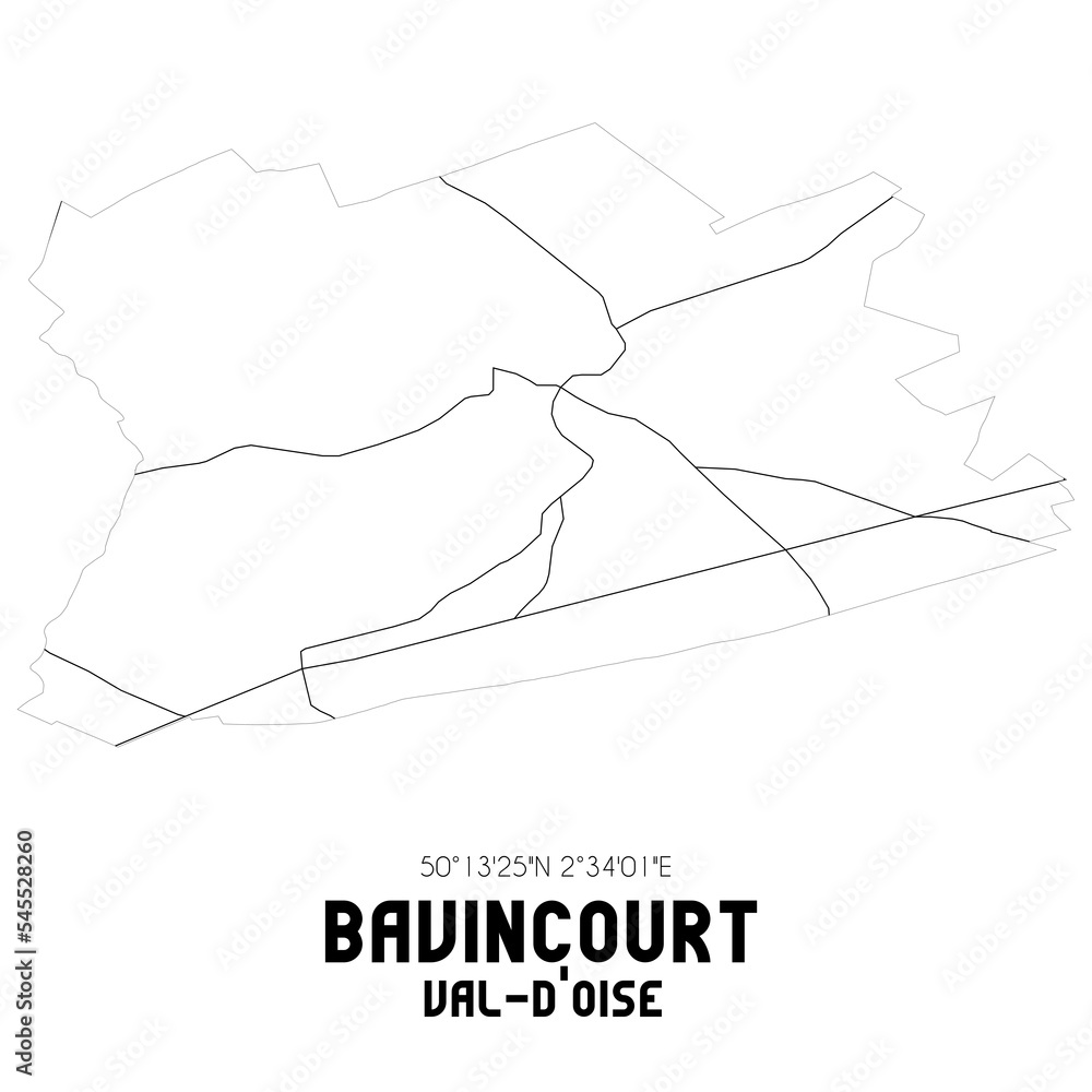 BAVINCOURT Val-d'Oise. Minimalistic street map with black and white lines. BAVINCOURT Val-d'Oise. Minimalistic street map with black and white lines.