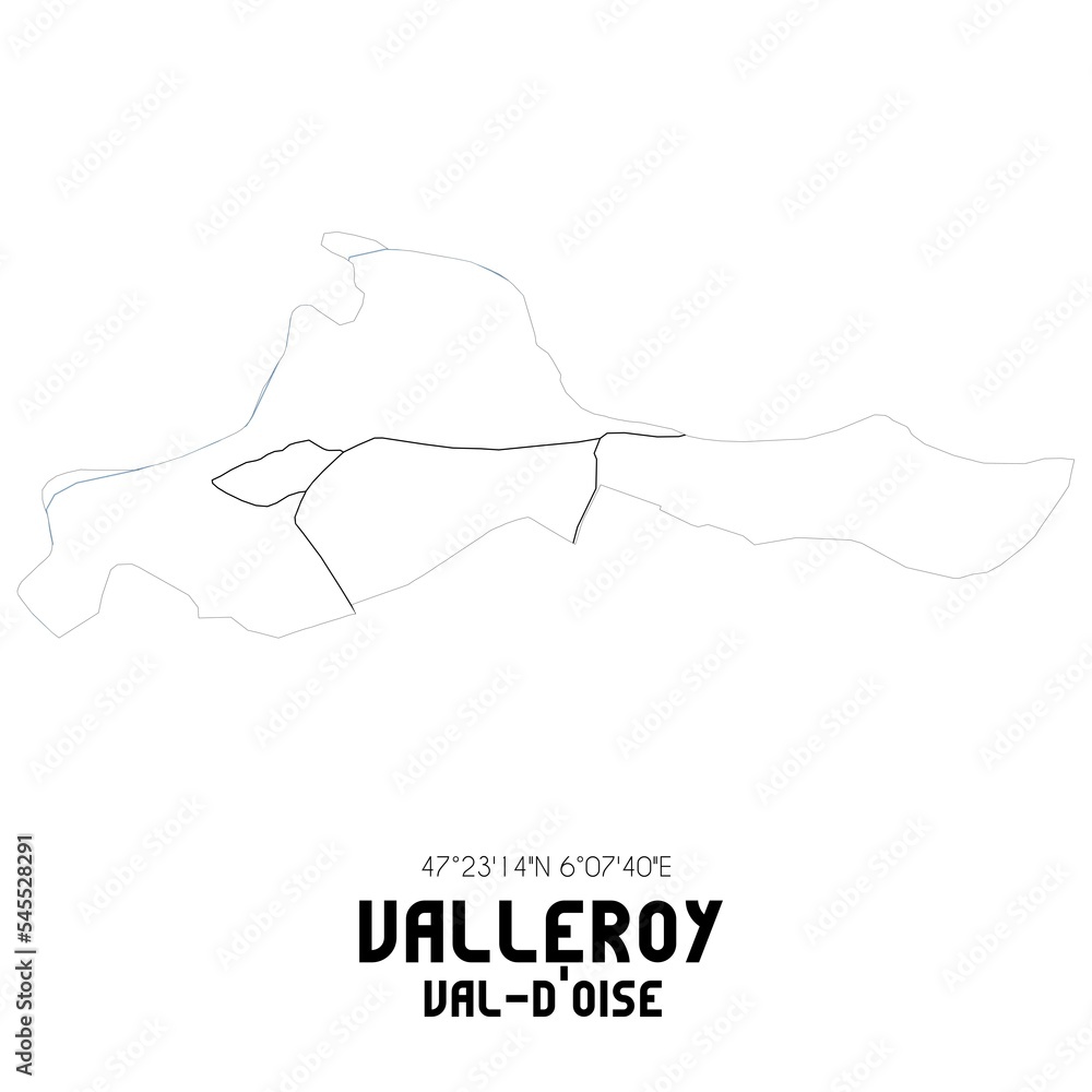 VALLEROY Val-d'Oise. Minimalistic street map with black and white lines. VALLEROY Val-d'Oise. Minimalistic street map with black and white lines.