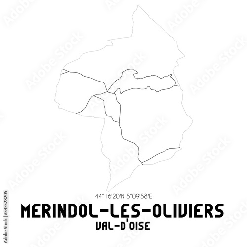 MERINDOL-LES-OLIVIERS Val-d'Oise. Minimalistic street map with black and white lines.