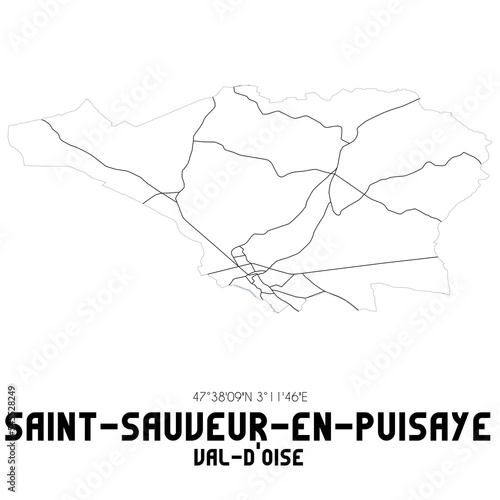 SAINT-SAUVEUR-EN-PUISAYE Val-d'Oise. Minimalistic street map with black and white lines.
