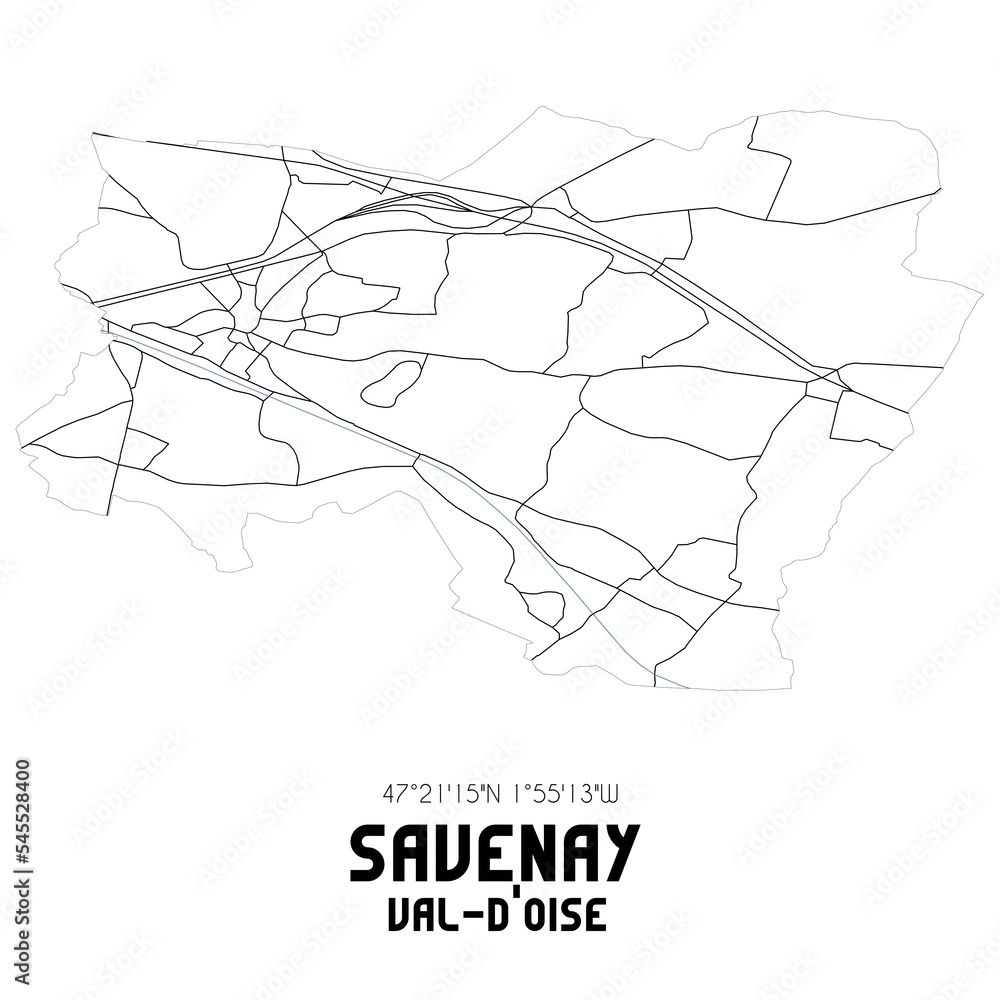 SAVENAY Val-d'Oise. Minimalistic street map with black and white lines.