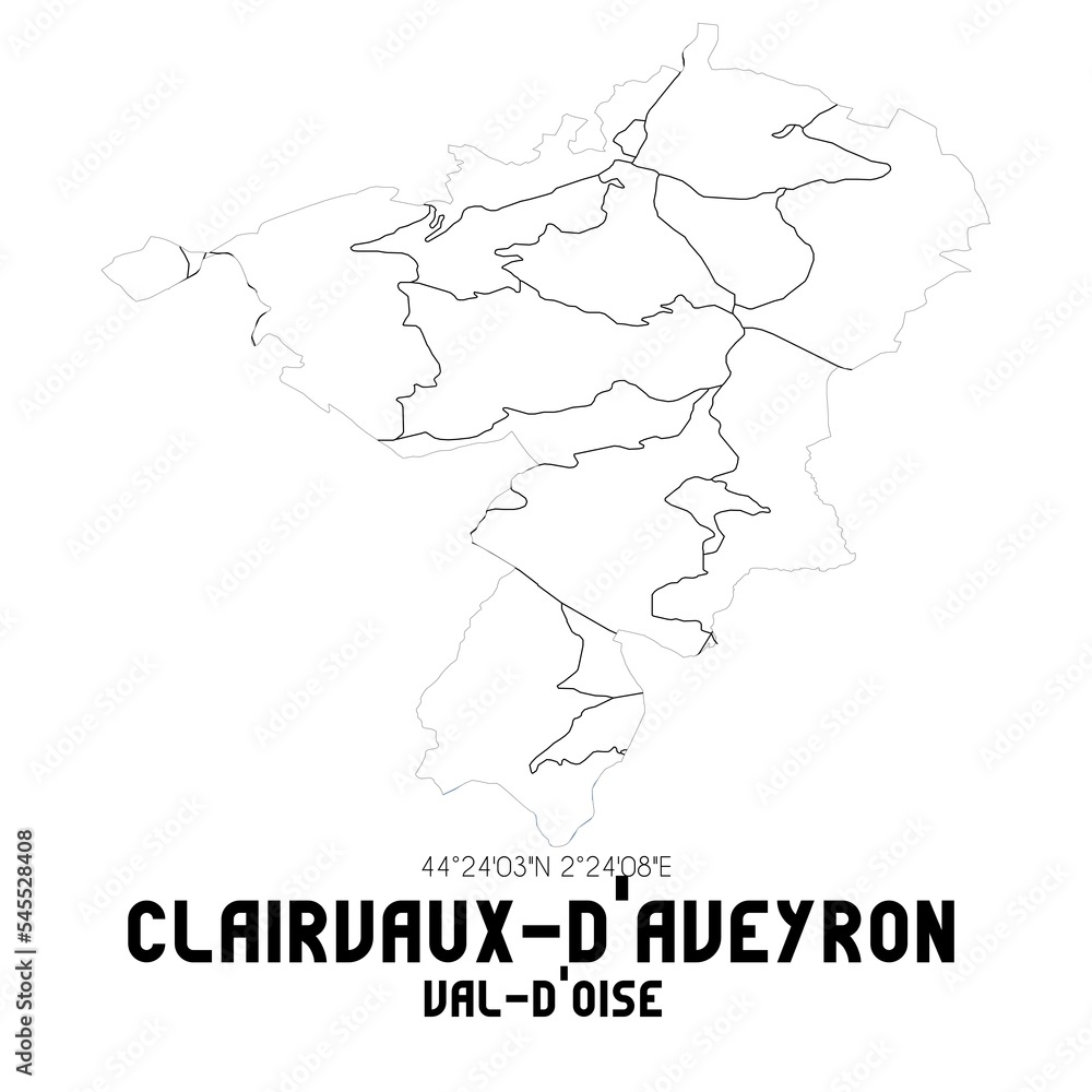 CLAIRVAUX-D'AVEYRON Val-d'Oise. Minimalistic street map with black and white lines.