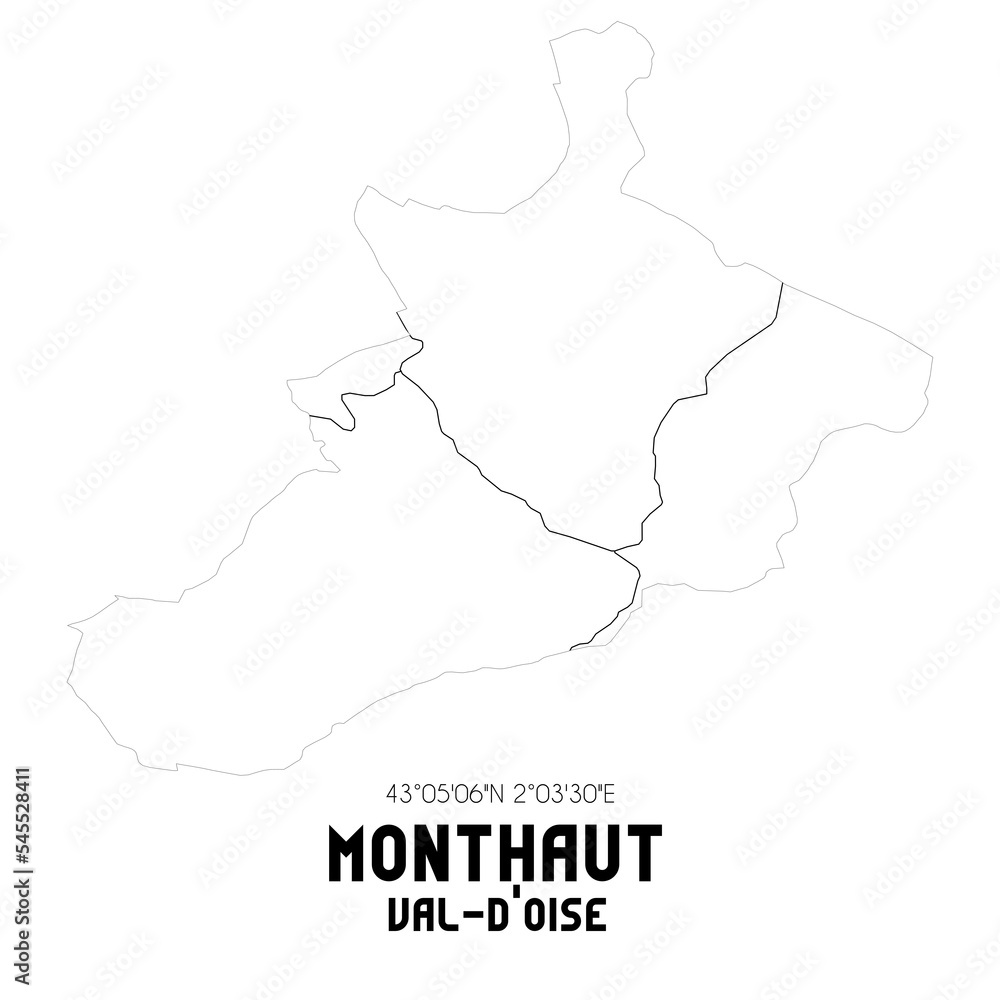 MONTHAUT Val-d'Oise. Minimalistic street map with black and white lines.