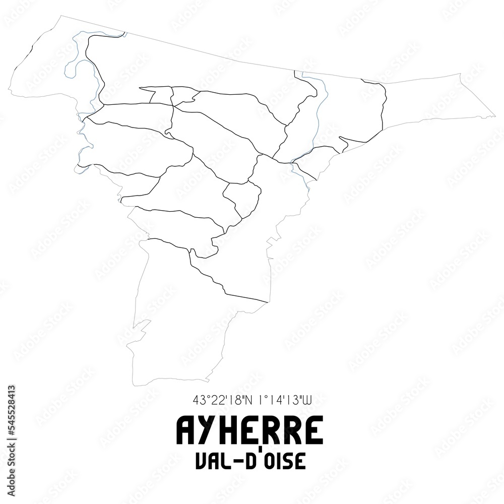 AYHERRE Val-d'Oise. Minimalistic street map with black and white lines.