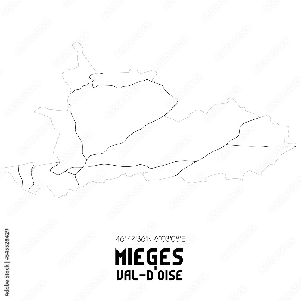MIEGES Val-d'Oise. Minimalistic street map with black and white lines.