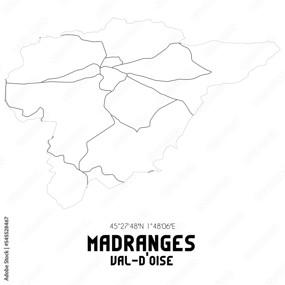 MADRANGES Val-d'Oise. Minimalistic street map with black and white lines. MADRANGES Val-d'Oise. Minimalistic street map with black and white lines.