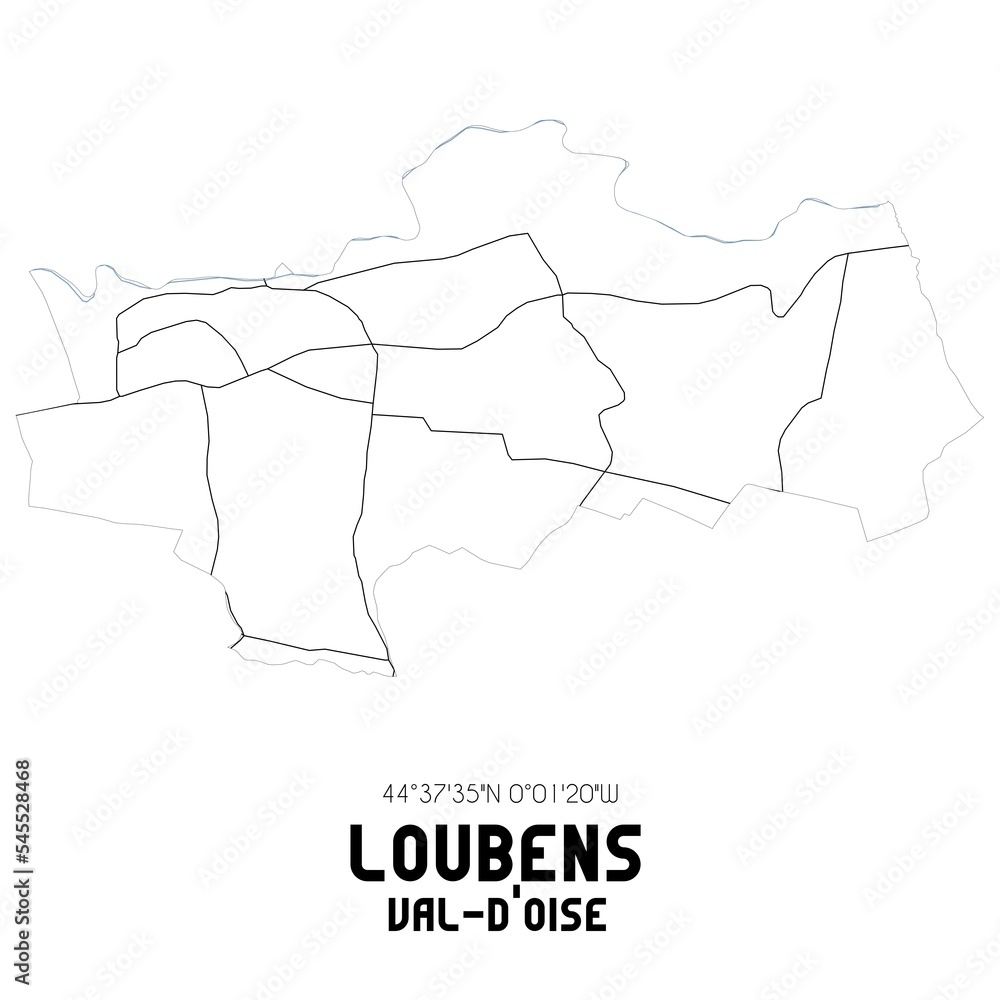 LOUBENS Val-d'Oise. Minimalistic street map with black and white lines.