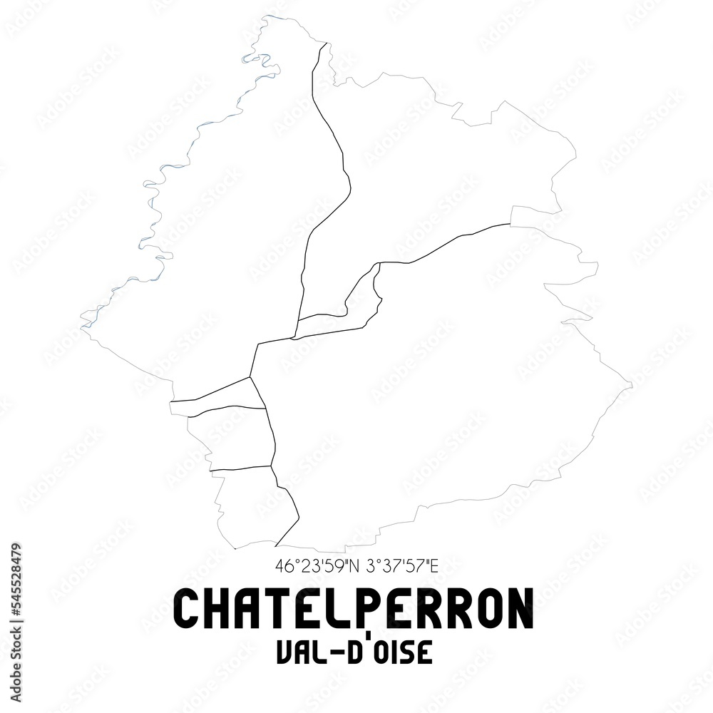 CHATELPERRON Val-d'Oise. Minimalistic street map with black and white lines.