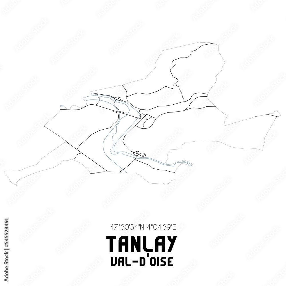 TANLAY Val-d'Oise. Minimalistic street map with black and white lines. TANLAY Val-d'Oise. Minimalistic street map with black and white lines.