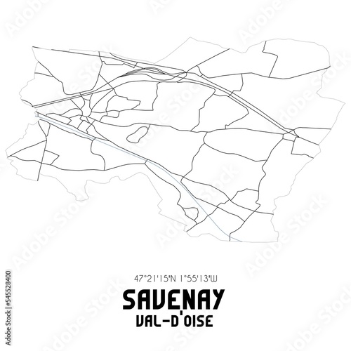 SAVENAY Val-d Oise. Minimalistic street map with black and white lines.