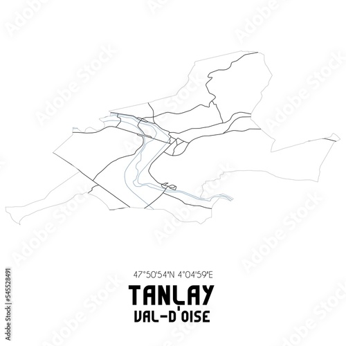 TANLAY Val-d Oise. Minimalistic street map with black and white lines.