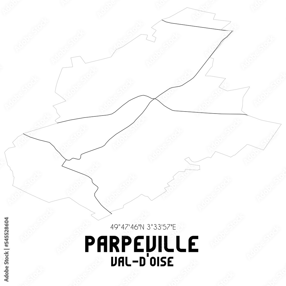 PARPEVILLE Val-d'Oise. Minimalistic street map with black and white lines.