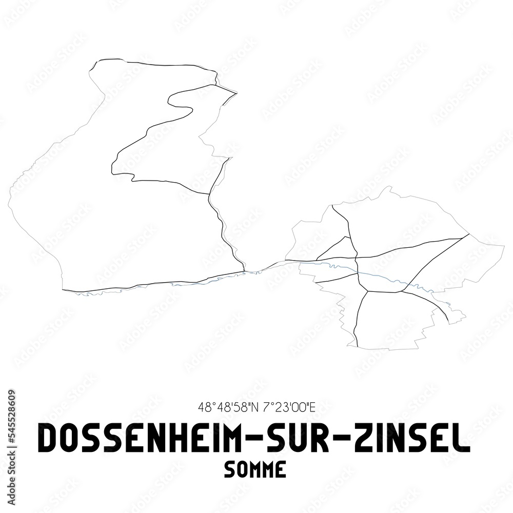 DOSSENHEIM-SUR-ZINSEL Somme. Minimalistic street map with black and white lines. DOSSENHEIM-SUR-ZINSEL Somme. Minimalistic street map with black and white lines.