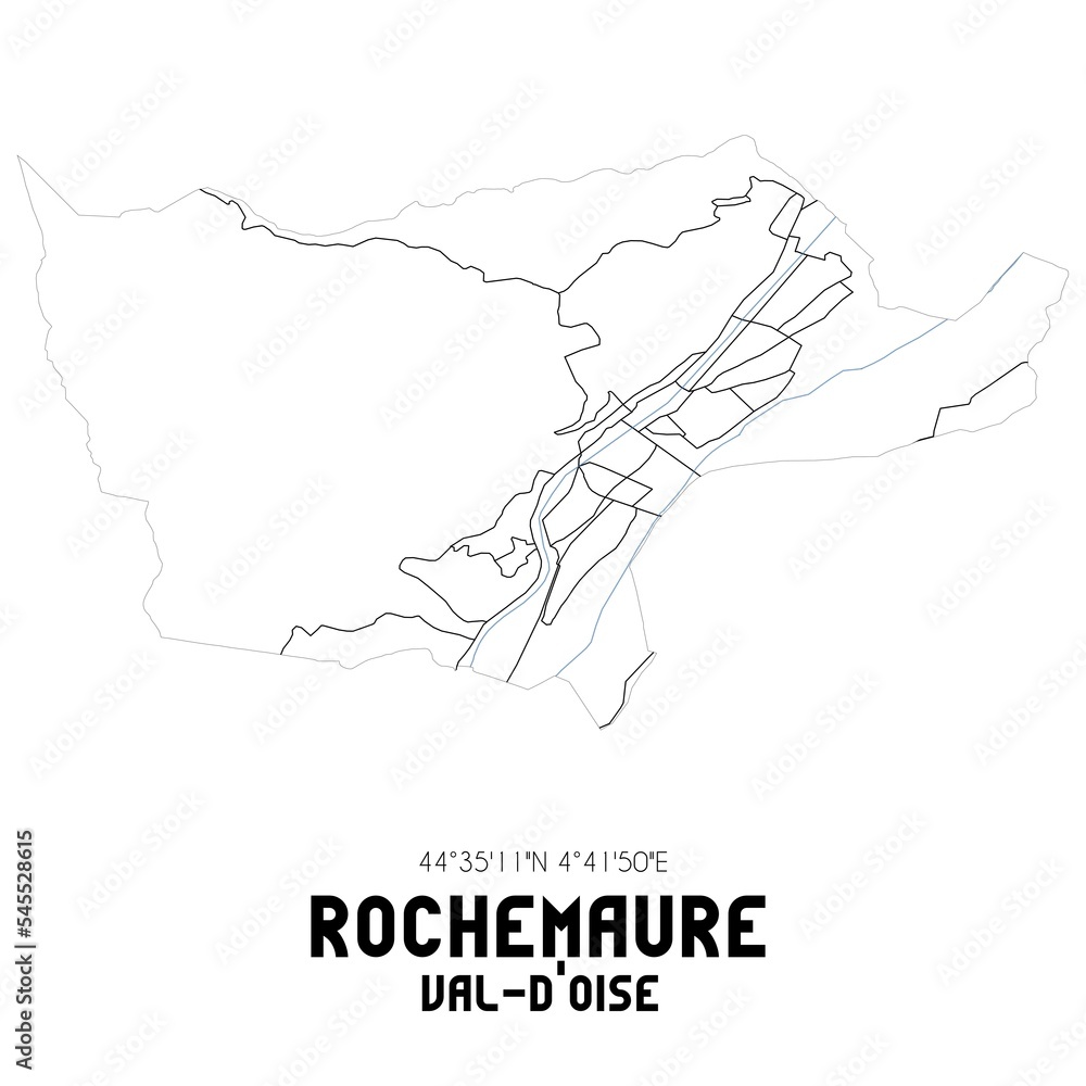 ROCHEMAURE Val-d'Oise. Minimalistic street map with black and white lines. ROCHEMAURE Val-d'Oise. Minimalistic street map with black and white lines.