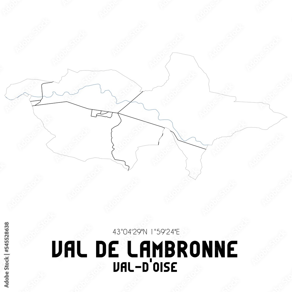 VAL DE LAMBRONNE Val-d'Oise. Minimalistic street map with black and white lines.