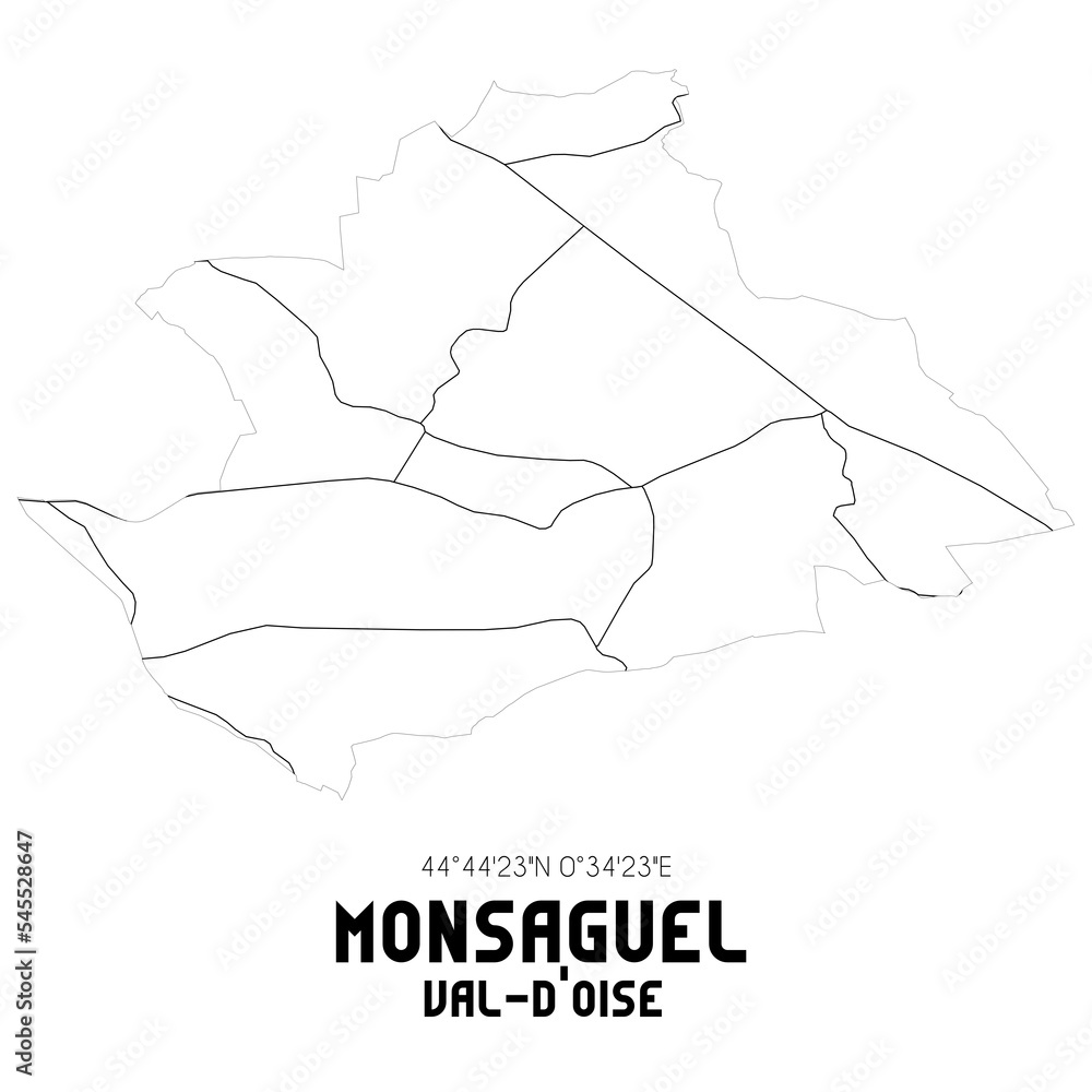 MONSAGUEL Val-d'Oise. Minimalistic street map with black and white lines.