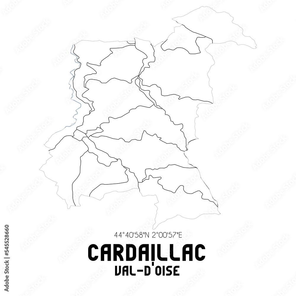 CARDAILLAC Val-d'Oise. Minimalistic street map with black and white lines.