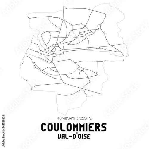 COULOMMIERS Val-d Oise. Minimalistic street map with black and white lines.