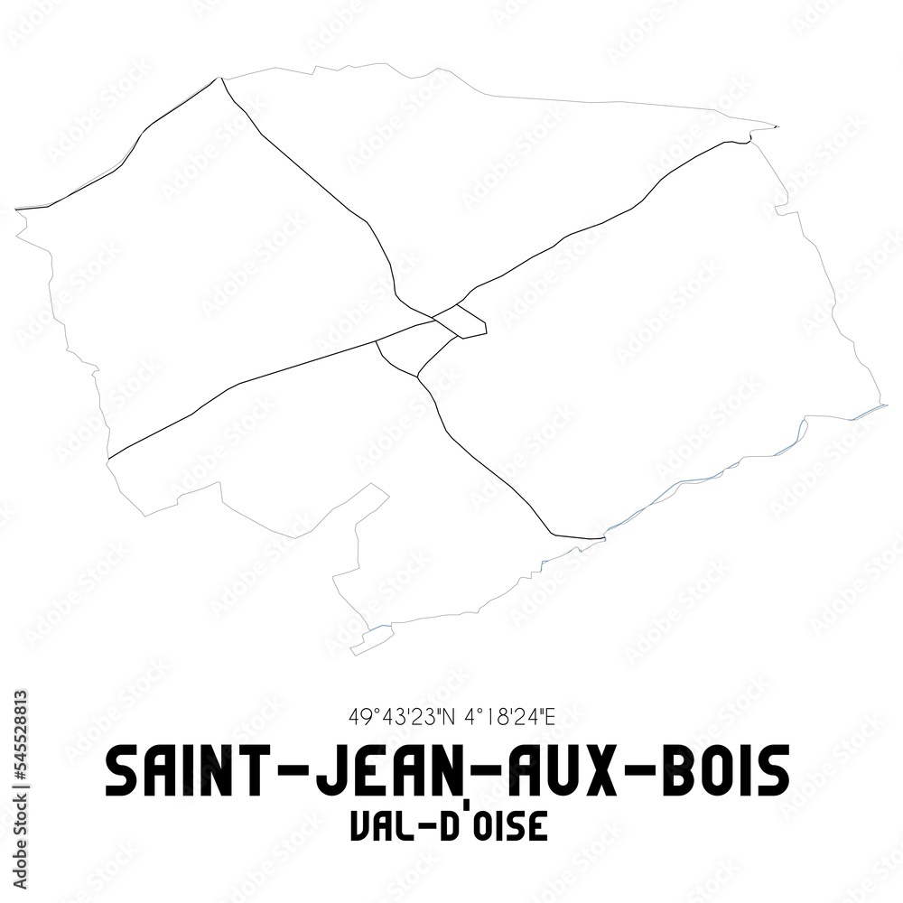 SAINT-JEAN-AUX-BOIS Val-d'Oise. Minimalistic street map with black and white lines.