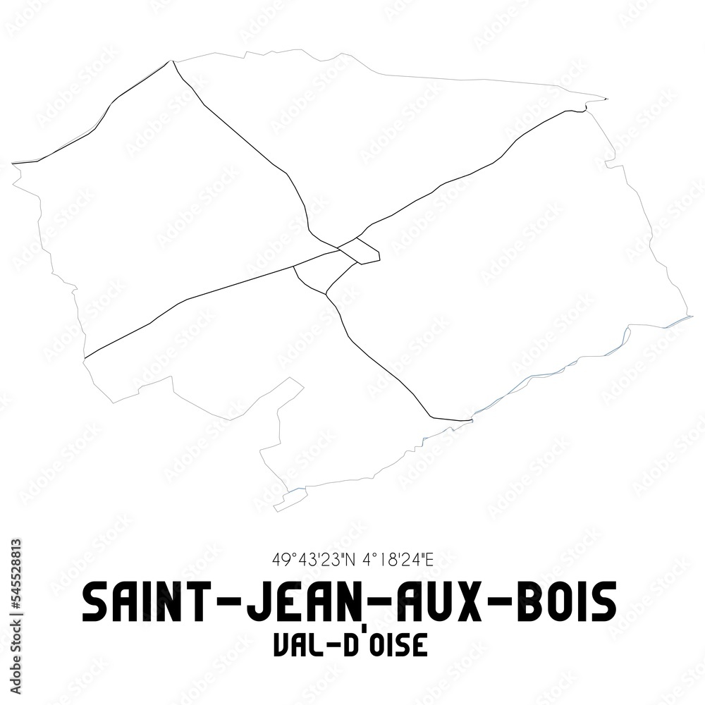 SAINT-JEAN-AUX-BOIS Val-d'Oise. Minimalistic street map with black and white lines. SAINT-JEAN-AUX-BOIS Val-d'Oise. Minimalistic street map with black and white lines.