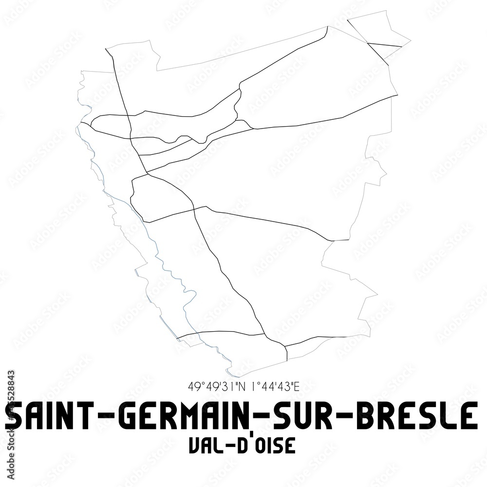 SAINT-GERMAIN-SUR-BRESLE Val-d'Oise. Minimalistic street map with black and white lines.