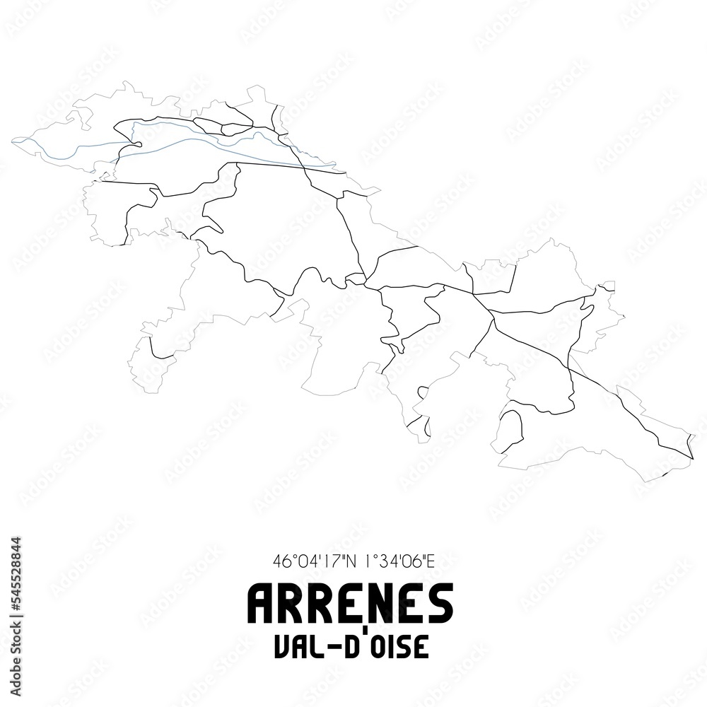 ARRENES Val-d'Oise. Minimalistic street map with black and white lines. ARRENES Val-d'Oise. Minimalistic street map with black and white lines.