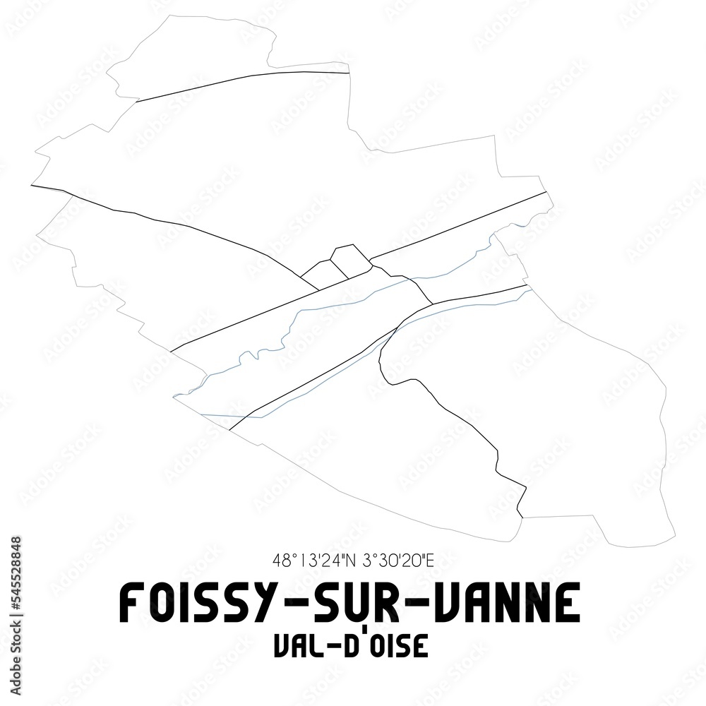 FOISSY-SUR-VANNE Val-d'Oise. Minimalistic street map with black and white lines.