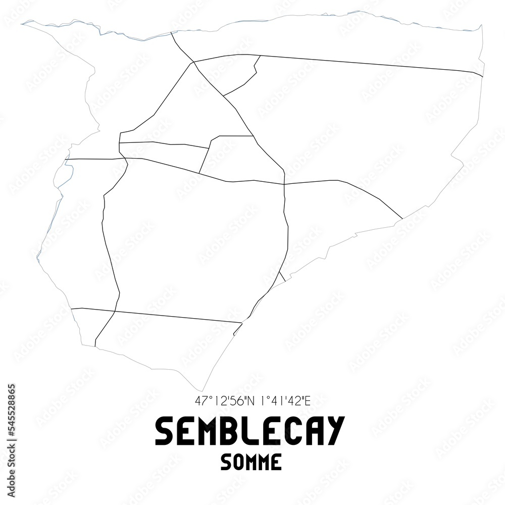 SEMBLECAY Somme. Minimalistic street map with black and white lines. SEMBLECAY Somme. Minimalistic street map with black and white lines.