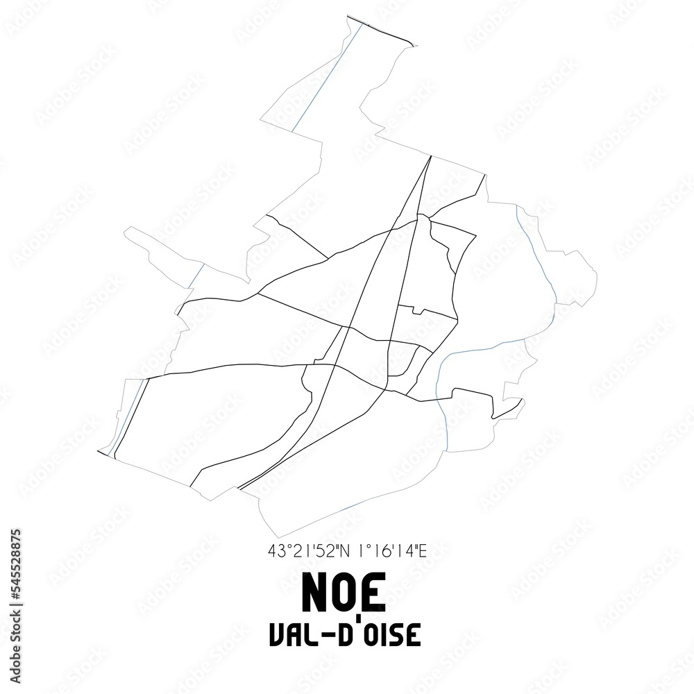 NOE Val-d'Oise. Minimalistic street map with black and white lines. NOE Val-d'Oise. Minimalistic street map with black and white lines.