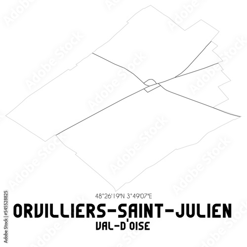 ORVILLIERS-SAINT-JULIEN Val-d'Oise. Minimalistic street map with black and white lines.